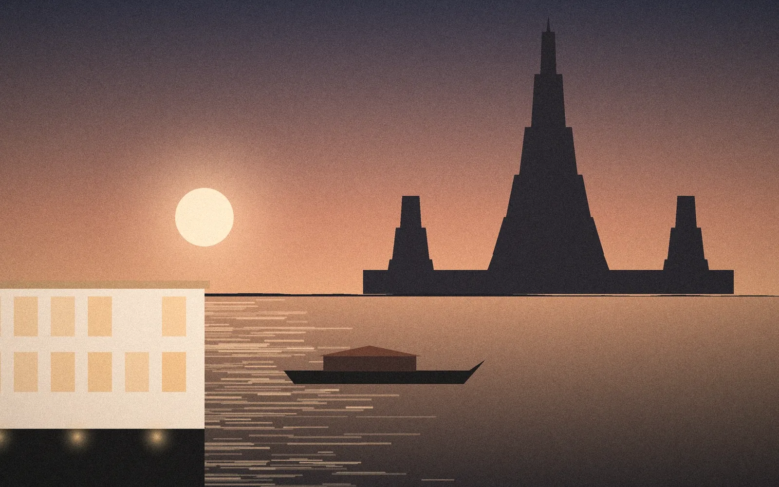 Illustration: the Chao Phraya River glowing at dusk