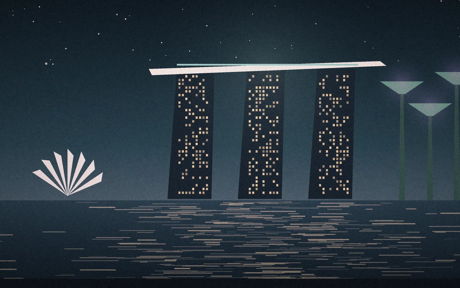 Illustration: the Marina Bay Sands towers lit up at night
